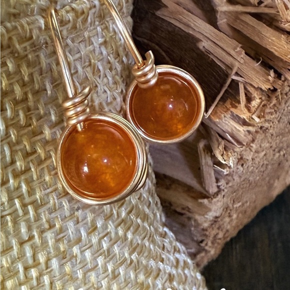 Elegant Gold and Orange jade Earrings - Picture 1 of 1